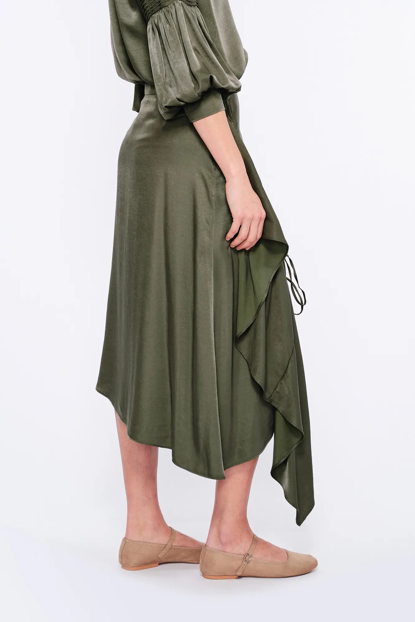 Olenka Asymmetric Ruched Skirt | Olive