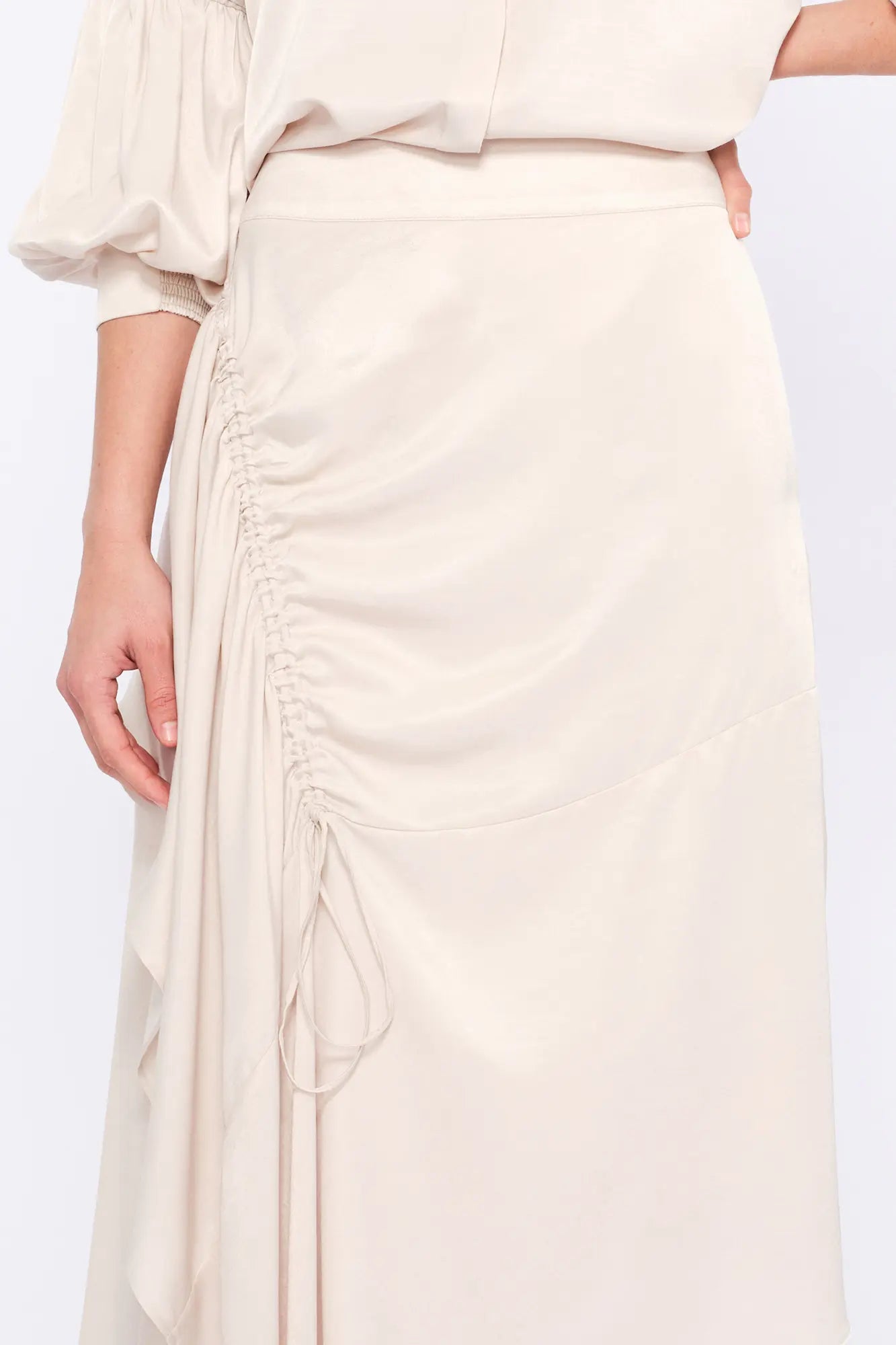 Olenka Asymmetric Ruched Skirt | Pristine