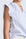Oriana Blouse in Light Blue Stripes – Cotton blouse with V-neck, Neru collar, ruffled sleeves, appliqué trim, and tie-front hem.