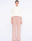 Front view of the Parker Trouser in Rose, showcasing its clean, straight-leg silhouette.