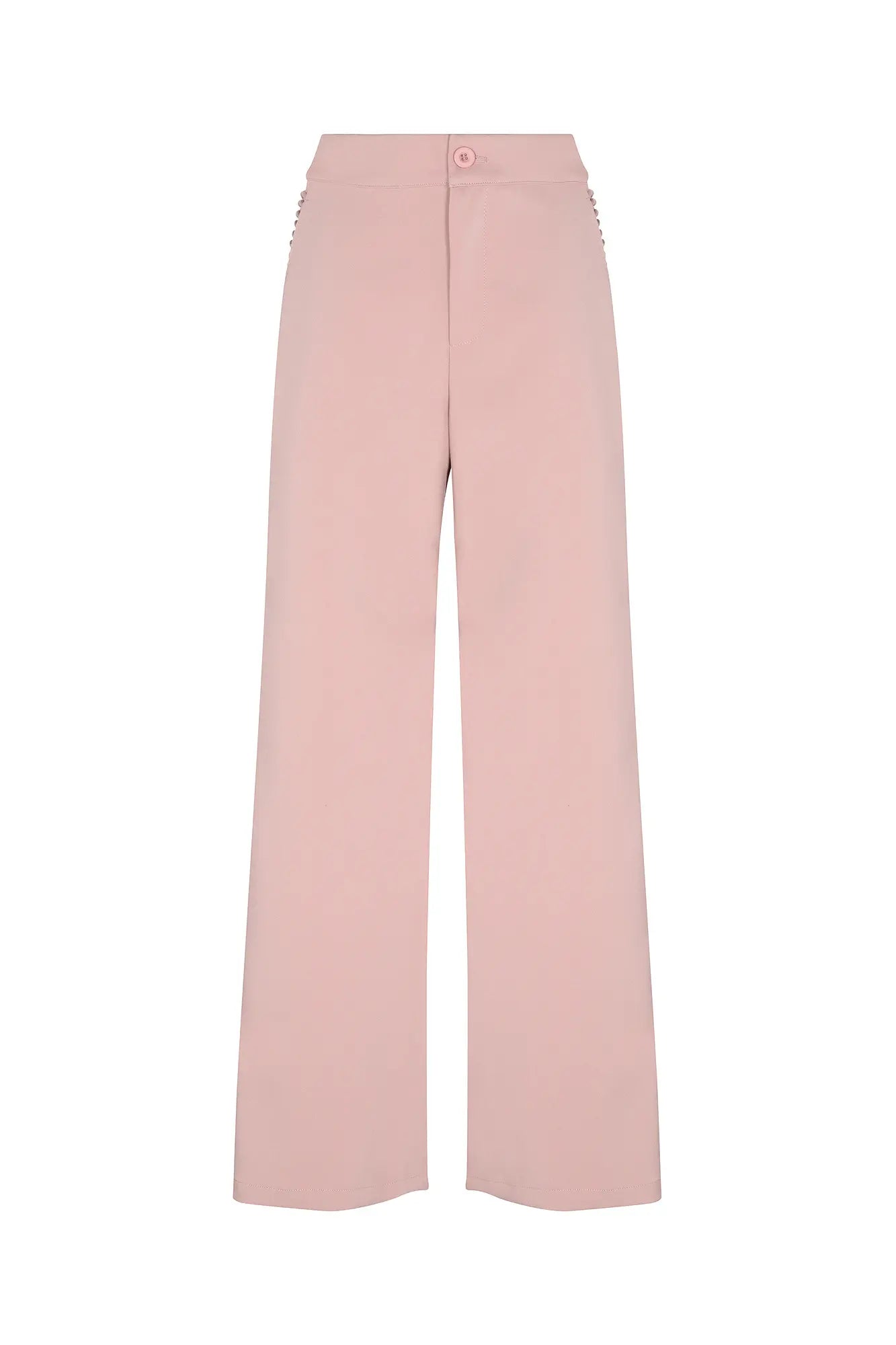 Front view of the Parker Trouser in Rose, showcasing its clean, straight-leg silhouette.