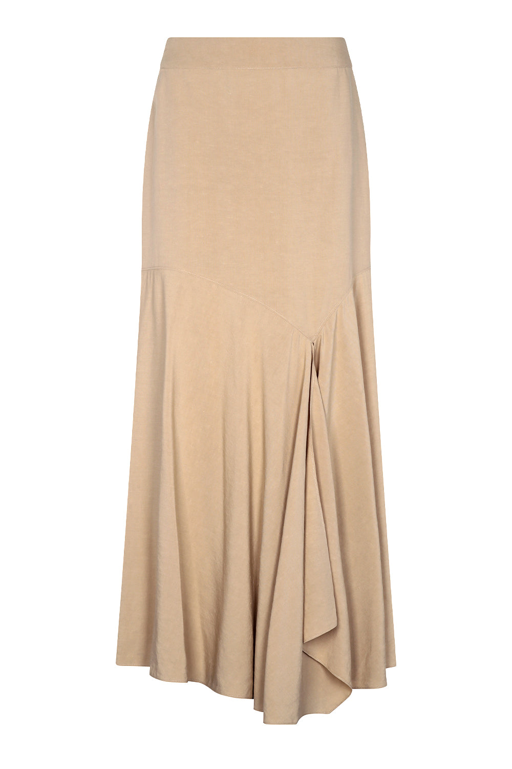 Penny Skirt in Camel with a high-waisted flowing design, ideal for versatile styling and timeless elegance.