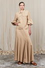 Penny Skirt in Camel with a high-waisted flowing design, ideal for versatile styling and timeless elegance.