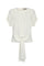 Shelby Blouse in Off White with a round neck, button-back detail, elasticated short sleeves, and flattering tie hem.
