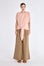 Shelby Blouse in Rose – Linen-blend blouse with round neck, elasticated sleeves, back button closure, and tie hem.