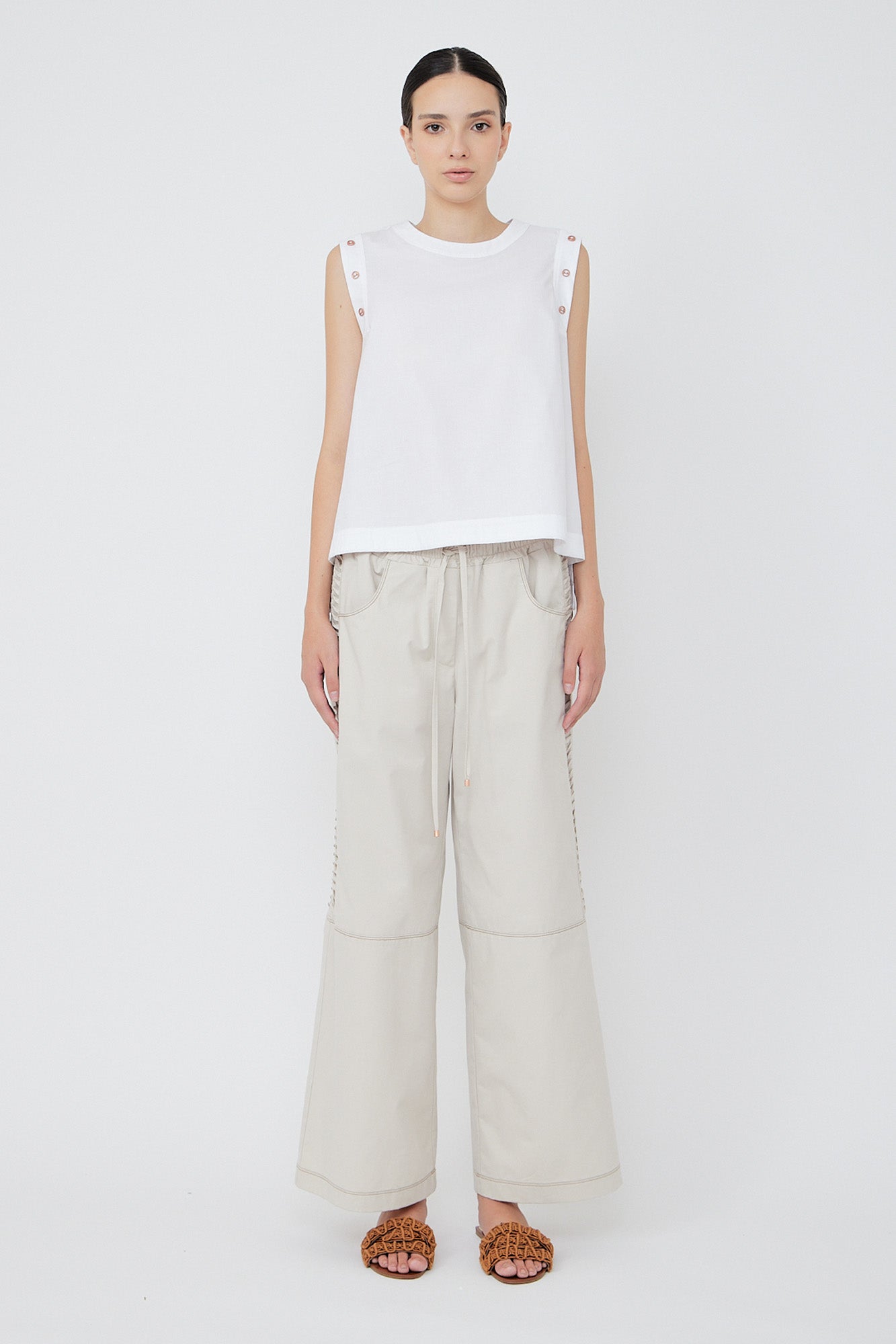 Sitka Semsch Avayah white cotton blouse with shoulder button details, casual and chic style