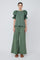 Sitka Semsch Nery top in military green with balloon sleeves, round neck, short sleeves