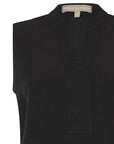 Soleil Blouse in Black with a sleek V-neckline, Nehru collar, and tonal topstitch detailing.