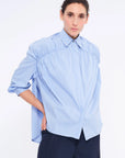 Front view of the Star Blouse in a classic light blue, showcasing its timeless tailoring.