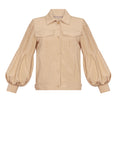 Tiana Jacket in Camel with metal buttons, patch pockets, and balloon sleeves