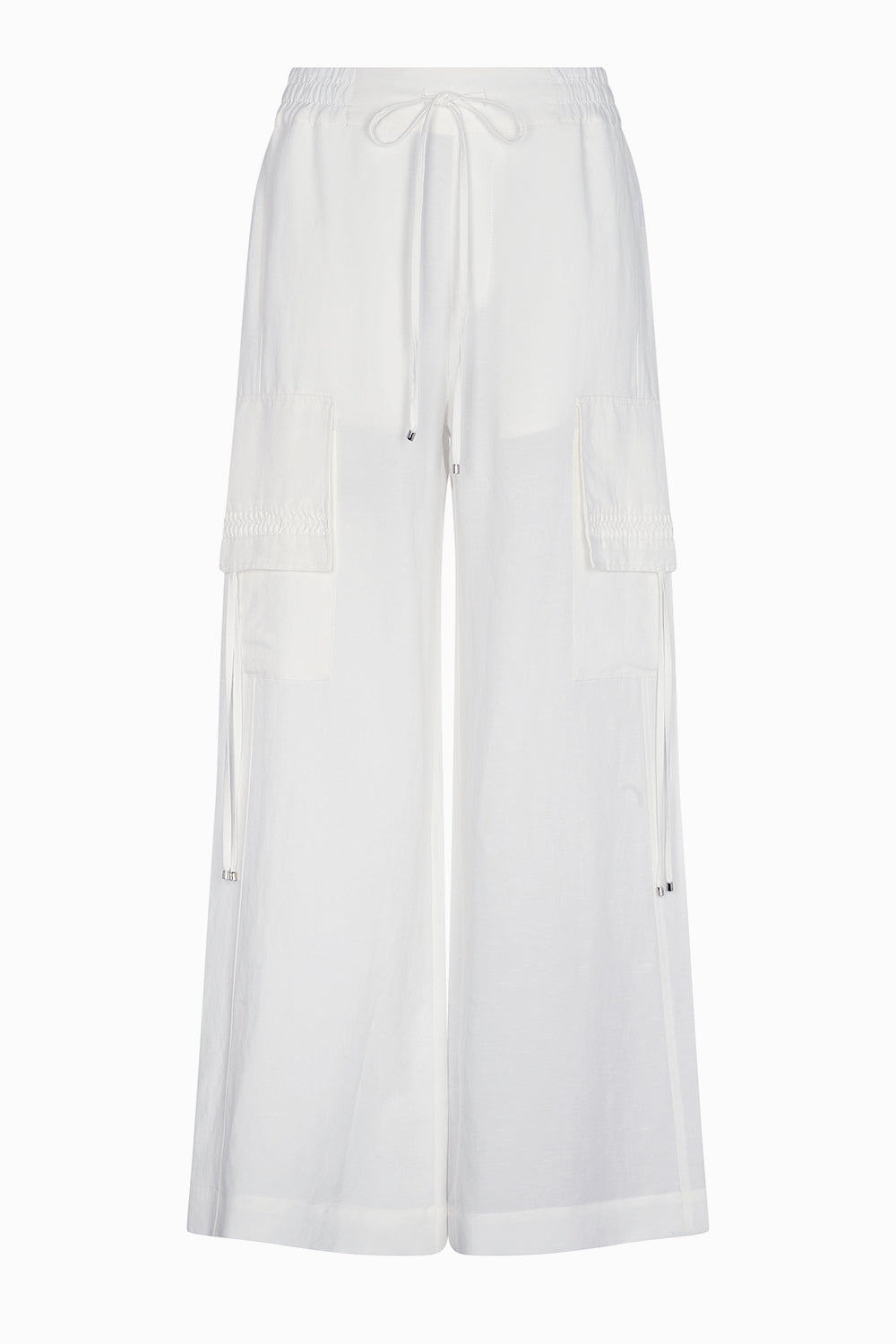 Tiana Wide-Leg Pant in Off White with patch pockets and metal-tipped drawstrings