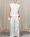 Tiana Wide-Leg Pant in Off White with patch pockets and metal-tipped drawstrings