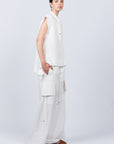 Tiana Wide-Leg Pant in Off White with patch pockets and metal-tipped drawstrings