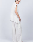 Tiana Wide-Leg Pant in Off White with patch pockets and metal-tipped drawstrings