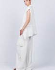 Tiana Wide-Leg Pant in Off White with patch pockets and metal-tipped drawstrings