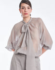 Tiziana Silk Tie-Neck Blouse | Silver