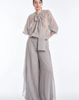Tiziana Silk Tie-Neck Blouse | Silver