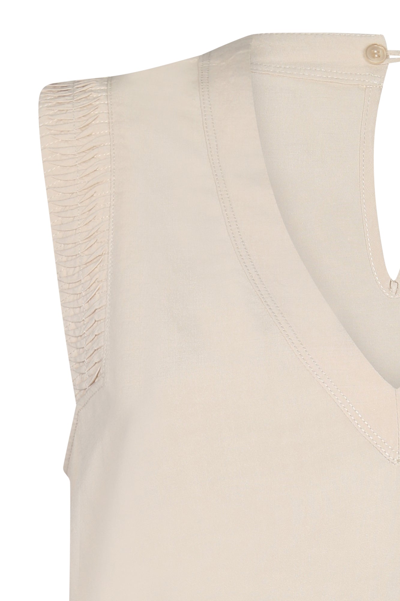 Valencia Blouse in Ecru with stitched details and drawstring hem