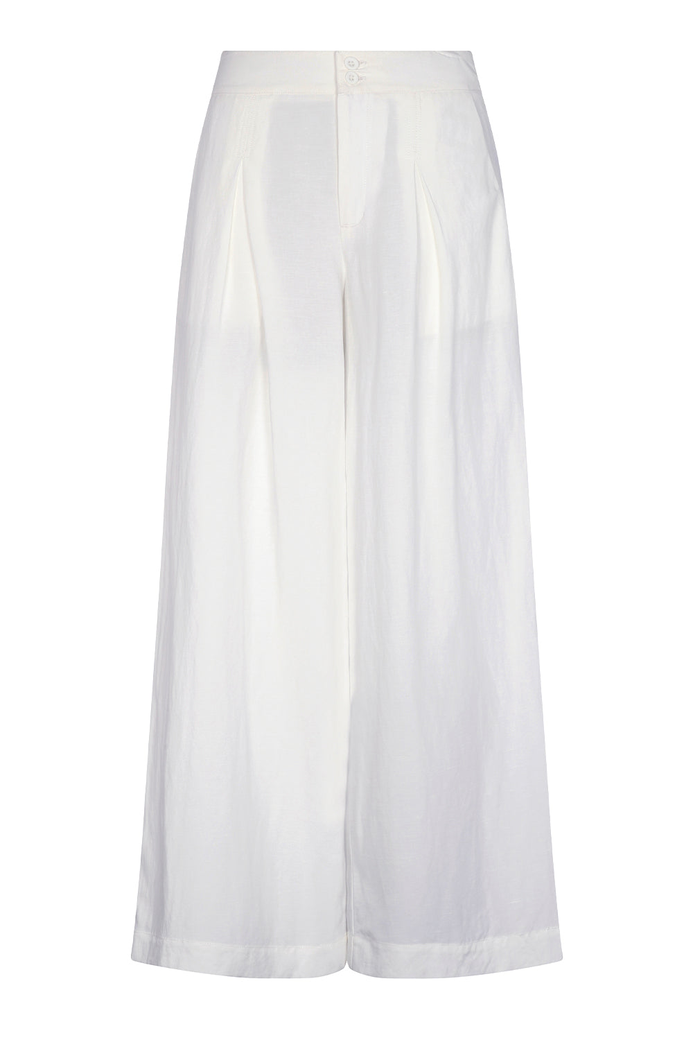 Veda Pant in Off White, wide-leg silhouette with functional back pockets for a tailored look.