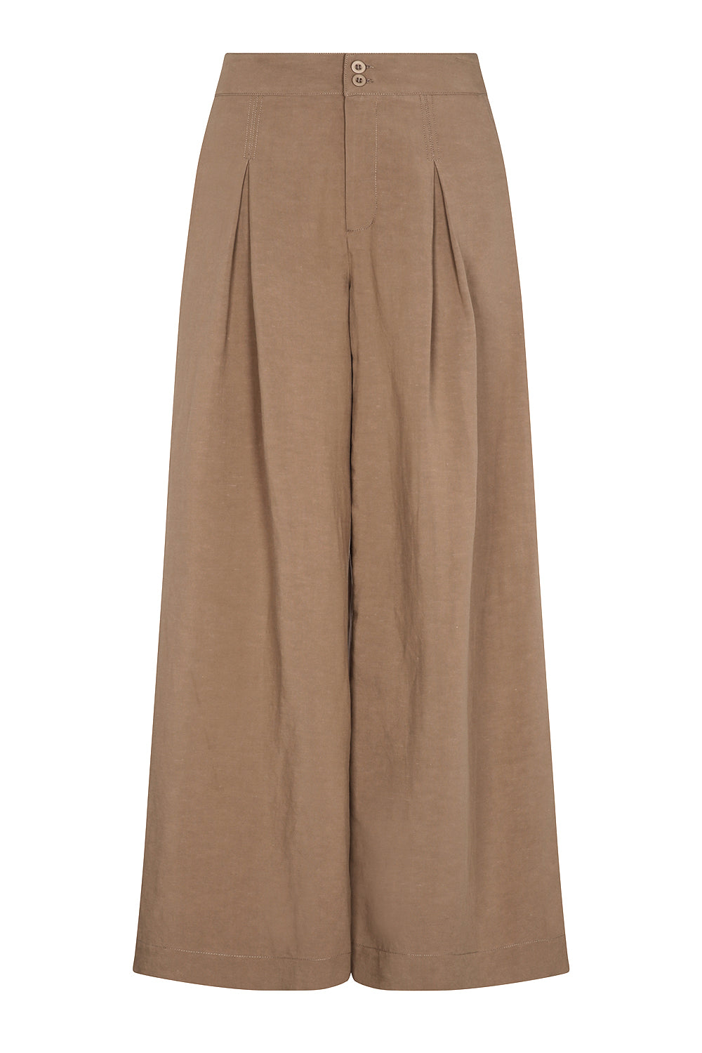 Veda Pant in Taupe, sophisticated wide-leg pants with minimalist design and functional details.