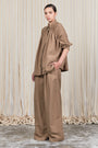 Veda Pant in Taupe, sophisticated wide-leg pants with minimalist design and functional details.