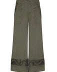 Front view of the Viena Trouser in Olive, showcasing its flowing wide-leg silhouette.