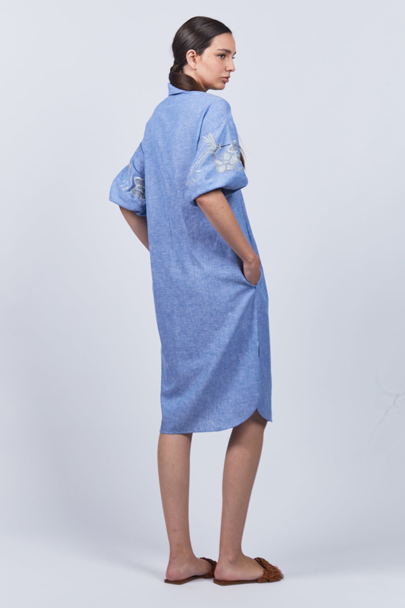 Winnie Blouse – Linen Shirt Dress with Hand Embroidery and Hidden Pockets