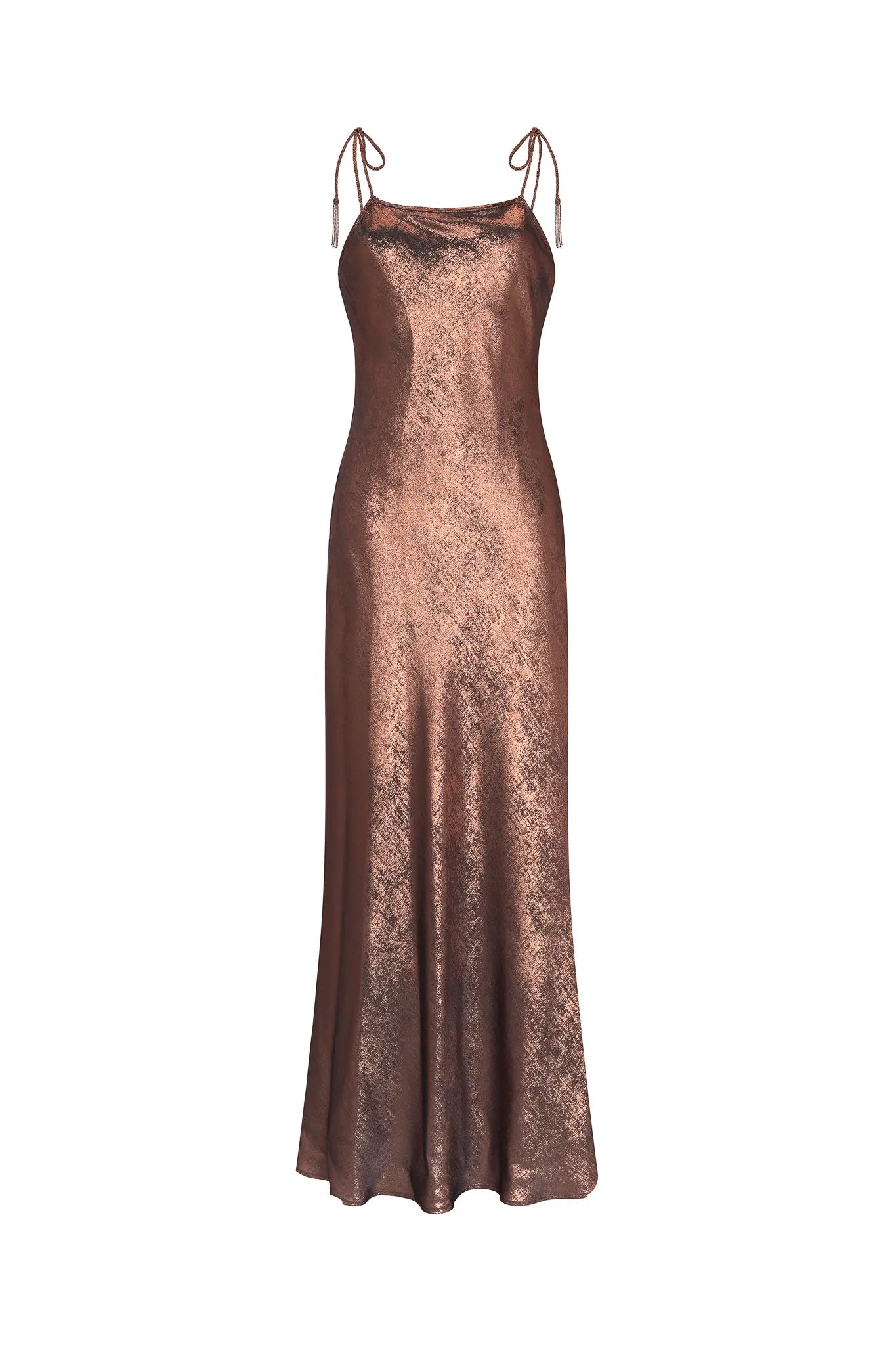 Zahara Metallic Crochet-Tie Maxi Dress | Copper