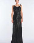 Zahara Metallic Crochet-Tie Maxi Dress | Black