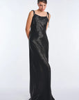 Zahara Metallic Crochet-Tie Maxi Dress | Black