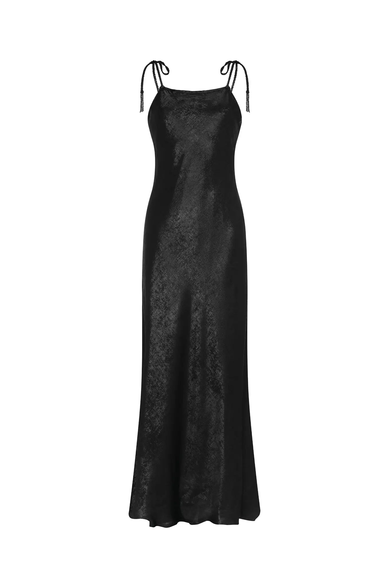 Zahara Metallic Crochet-Tie Maxi Dress | Black