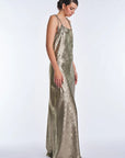 Zahara Metallic Crochet-Tie Maxi Dress | Bronze