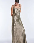 Zahara Metallic Crochet-Tie Maxi Dress | Bronze