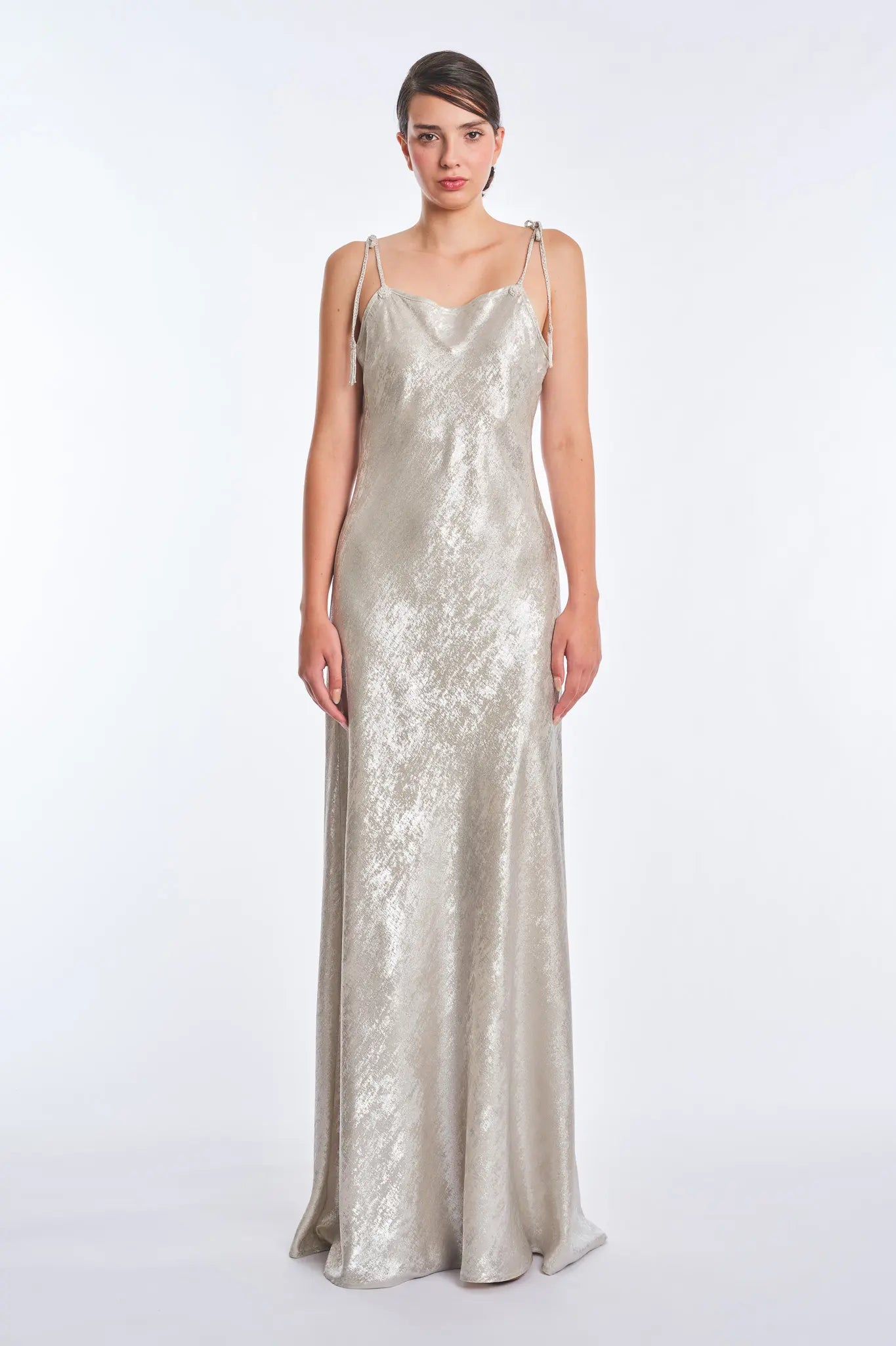 Zahara Metallic Crochet-Tie Maxi Dress