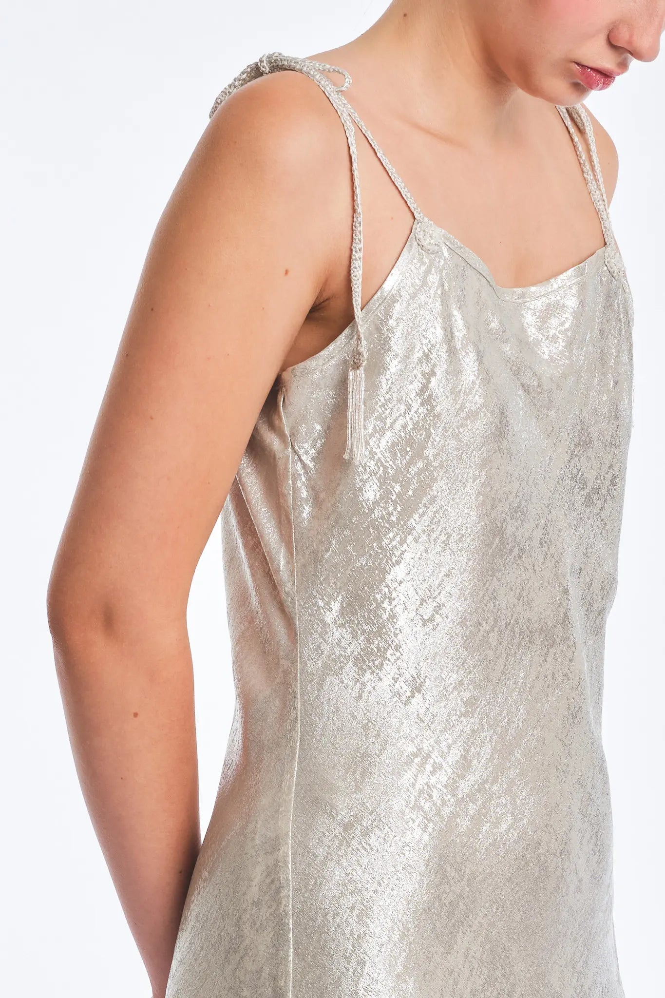Zahara Metallic Crochet-Tie Maxi Dress | Off White