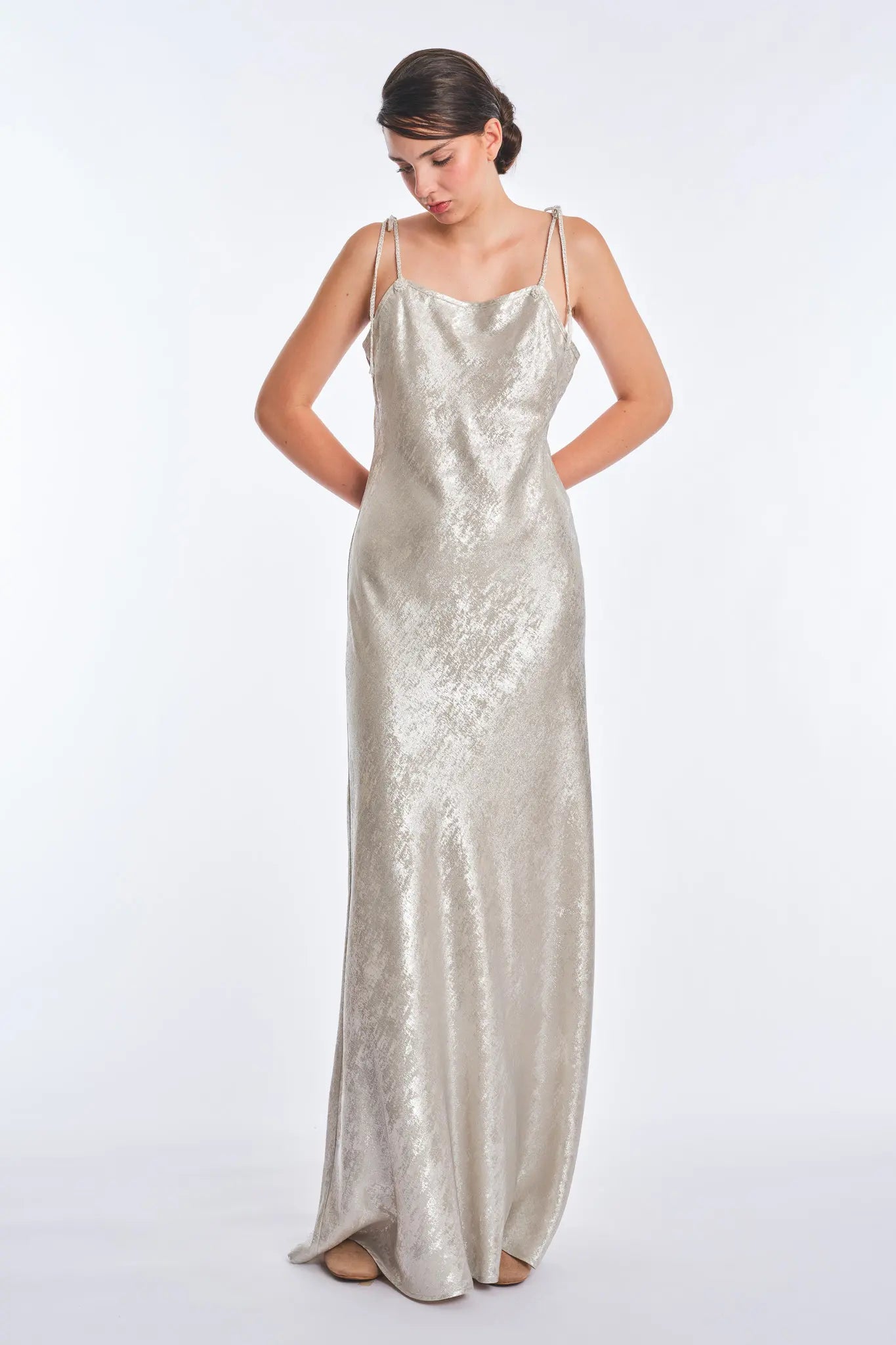 Zahara Metallic Crochet-Tie Maxi Dress | Off White
