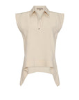 Zayla Blouse in Ecru, modern sleeveless blouse with a flattering V-neck and stylish hem.