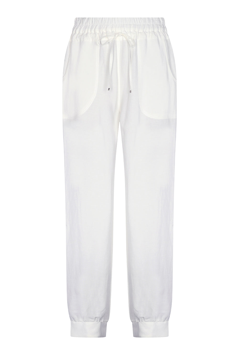 Zayla Pant in Off White, casual-chic joggers with a relaxed fit and adjustable drawstrings.