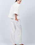 Zayla Pant in Off White, casual-chic joggers with a relaxed fit and adjustable drawstrings.