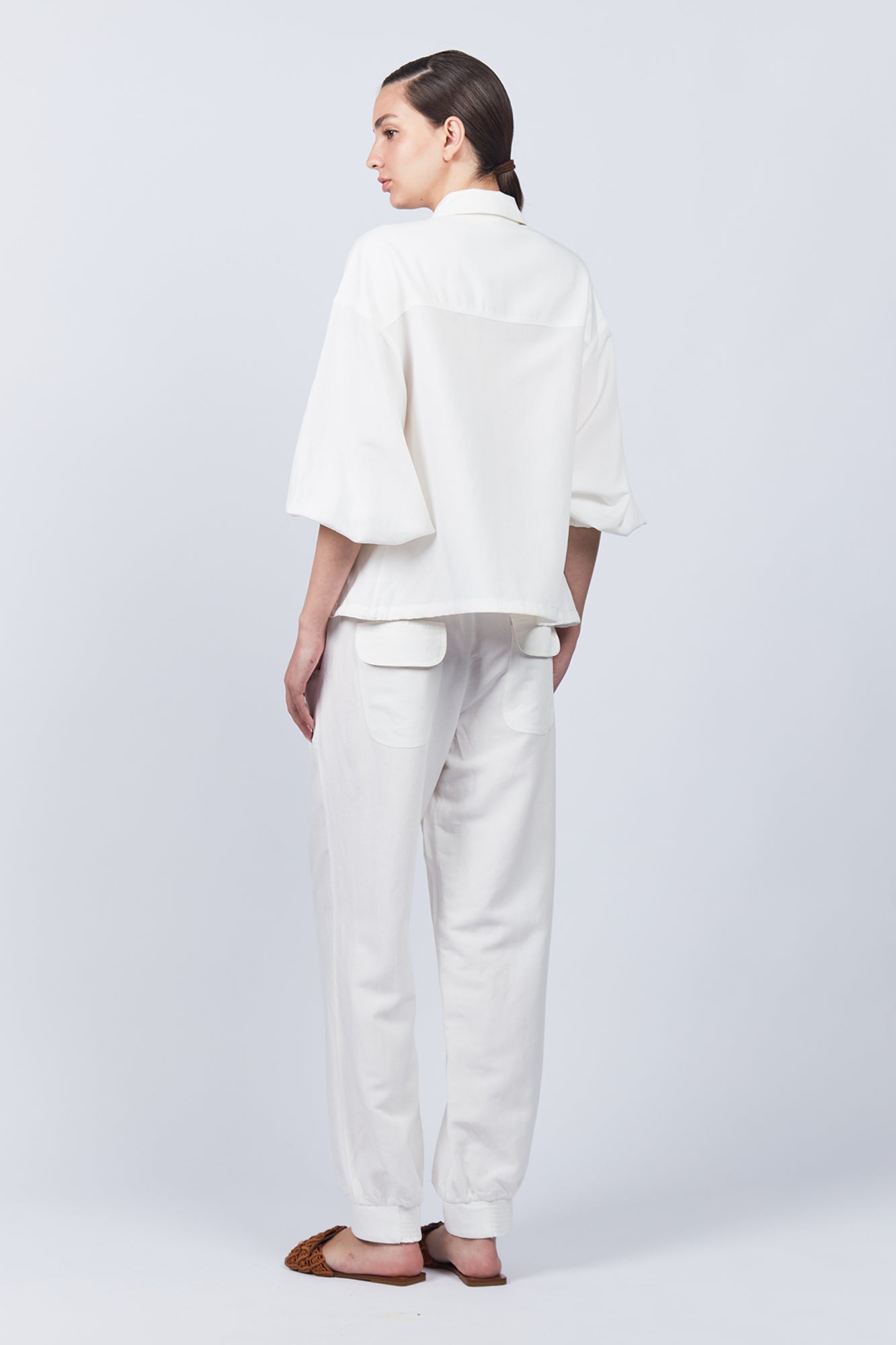 Zayla Pant in Off White, casual-chic joggers with a relaxed fit and adjustable drawstrings.