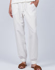 Zayla Pant in Off White, casual-chic joggers with a relaxed fit and adjustable drawstrings.