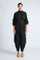 Zoe Jacket in Black – 100% cotton jacket with flap patch pockets, hidden buttons, long sleeves, and an adjustable drawstring hem.