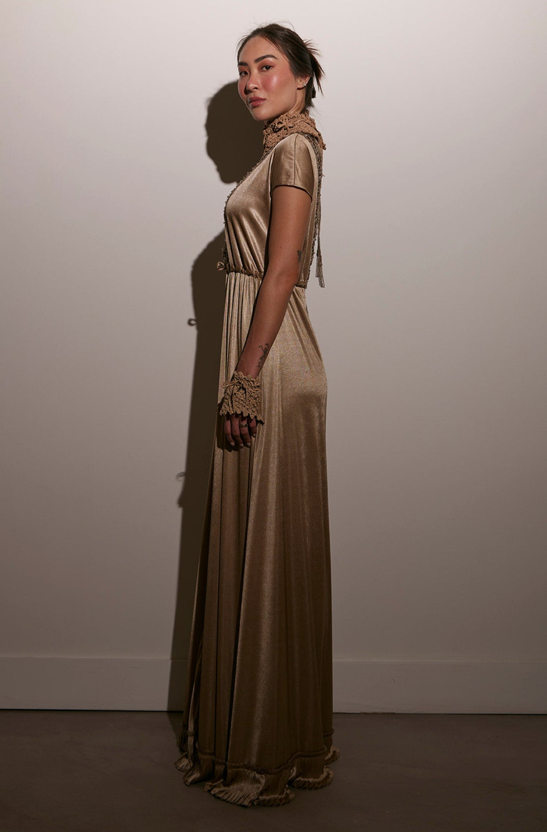 Zulma Artisan Embroidered Satin Dress in Beige | Sitka Semsch Zulma Artisan Embroidered Satin Dress in Beige | Sitka Semsch